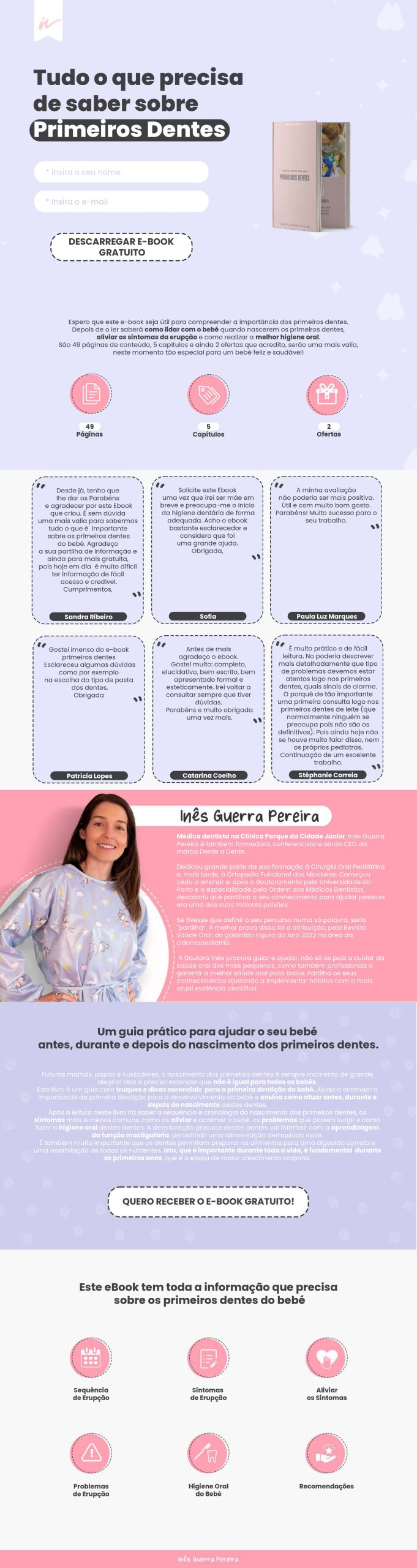 layout landing page/lead magnet de e-book primeiros dentes